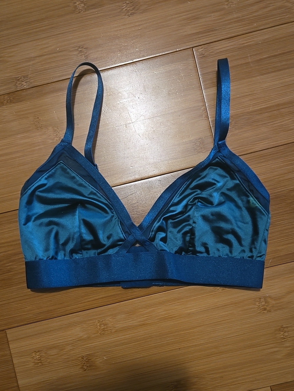Auden Satin Triangle Bralette in Teal Blue - S